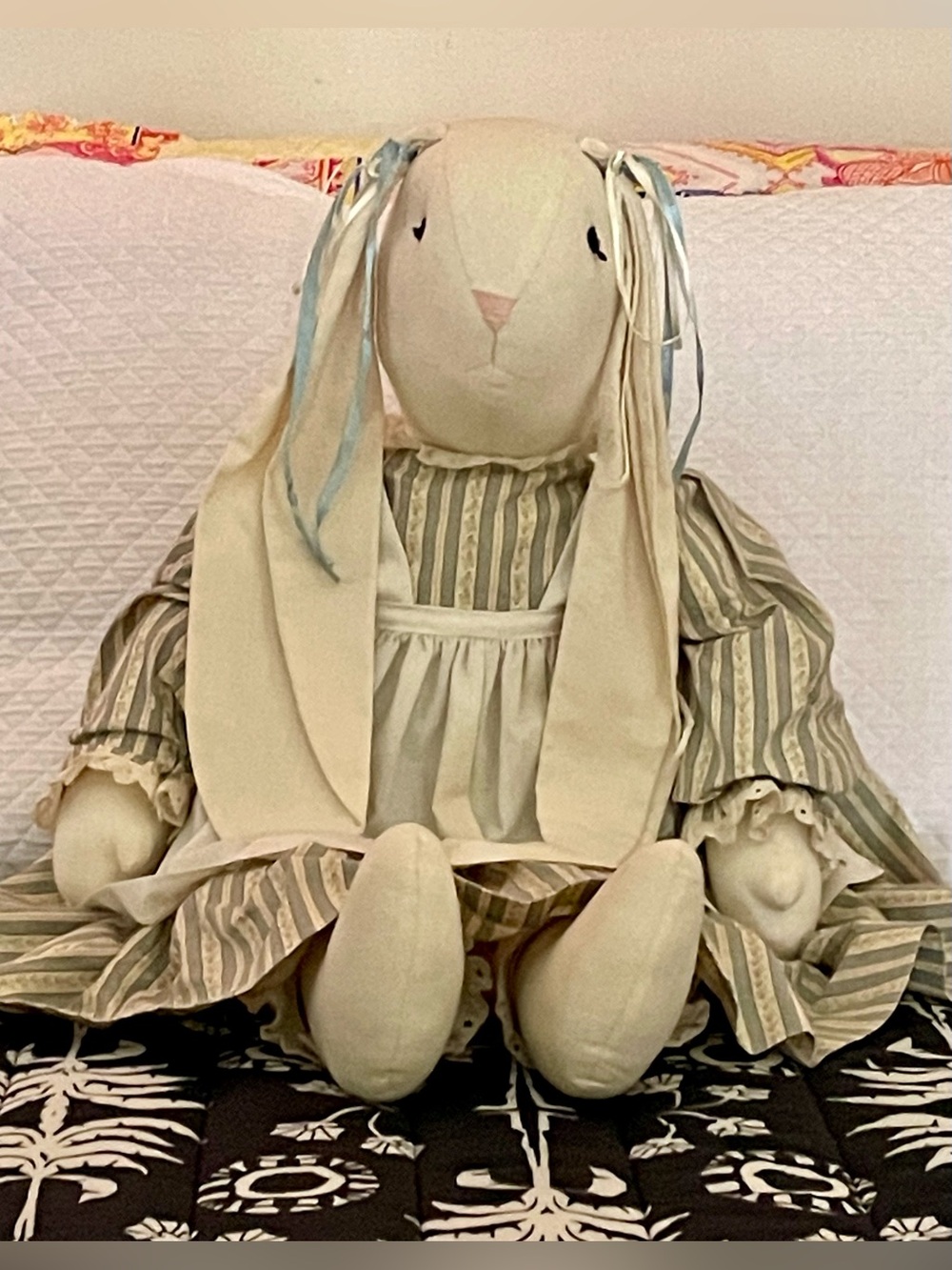 Vintage Handmade Folk Art Stuffed Bunny Rabbit